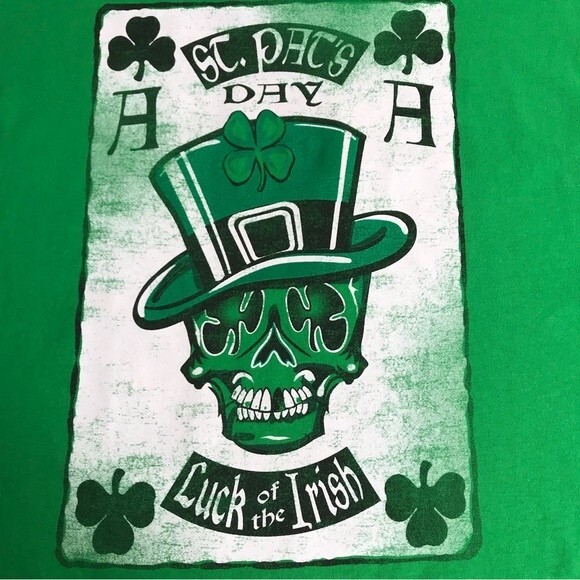 Fruit of the Loom St Pats Day Skull Aces Luck of the Irish Green T Shirt Size XL - Picture 5 of 12